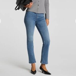 Spanx Womens High Rise Kick Flare Jeans Antique Indigo Pull On Denim Size Medium